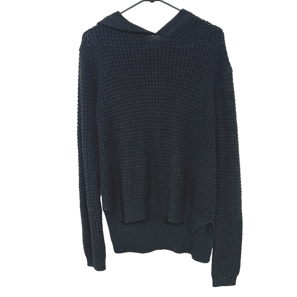POL Black Waffle Knit Cowl Neck Sweater‎ XL Cozy Boho Minimalist Soft Utility